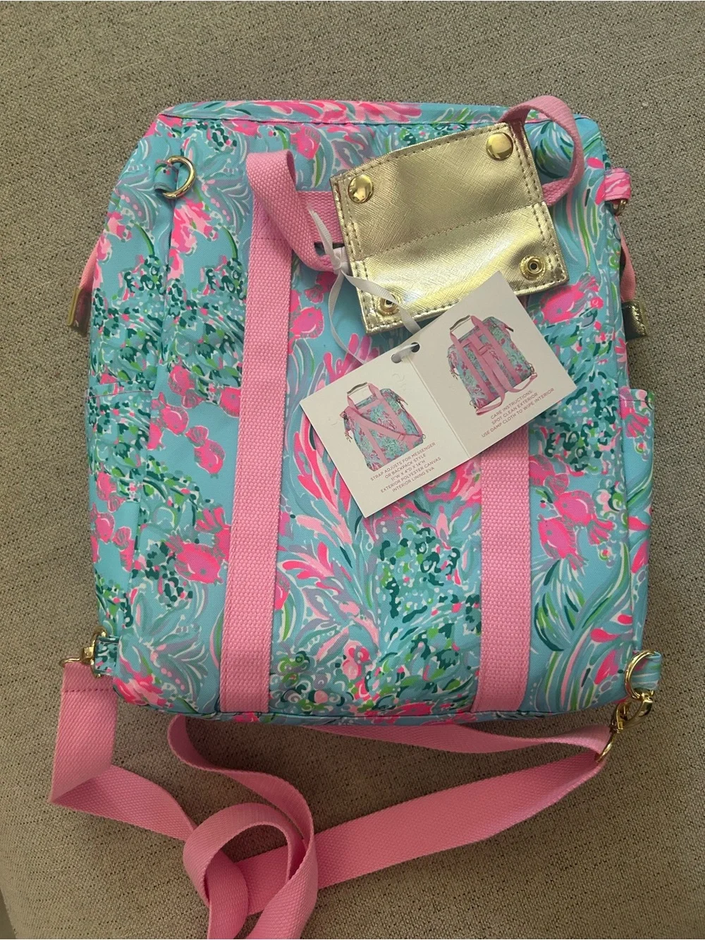Lilly Pulitzer Aqua & Pink Floral Backpack Tote